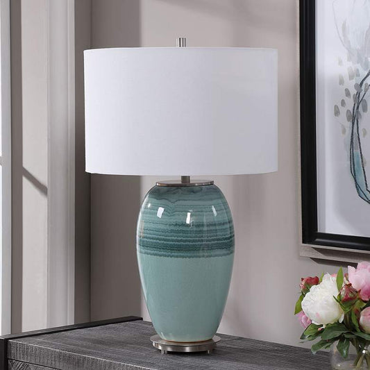 Caicos Aqua and Teal Crackle Glaze Table Lamp