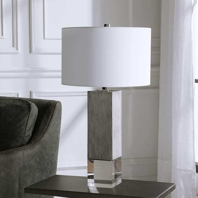 Cordata Light Gray Oak Wood Column Table Lamp