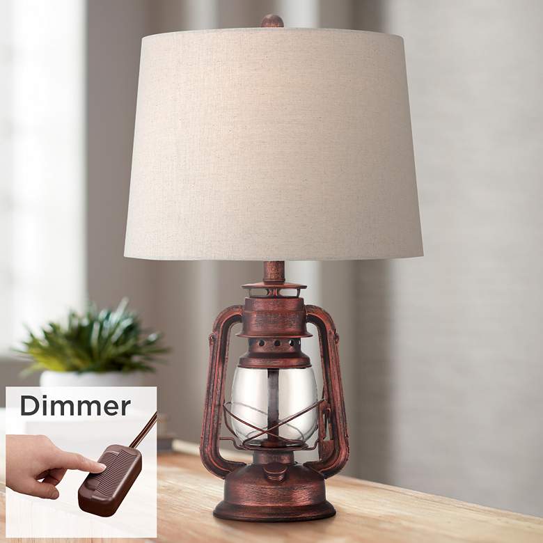 Murphy Red Bronze Miner Lantern Table Lamp with Table Top Dimmer