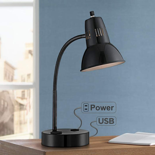 Lite Source Pagan Outlet and USB Port Black Desk Lamp