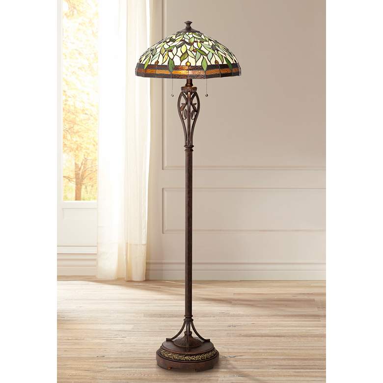 Leaf and Vine II Pull-Chain Tiffany-Style Floor Lamp