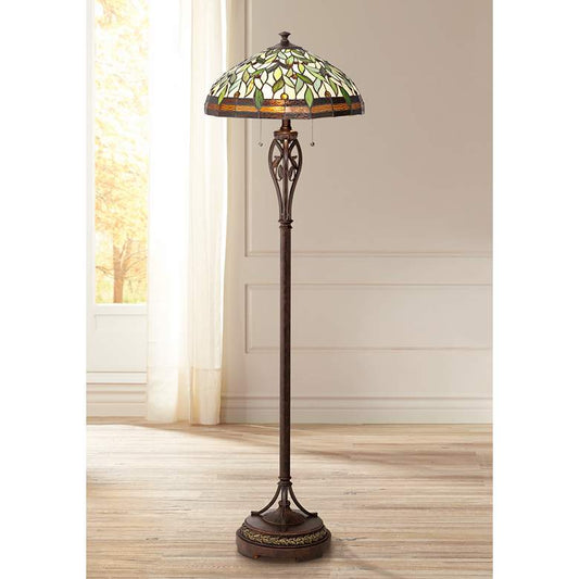 Leaf and Vine II Pull-Chain Tiffany-Style Floor Lamp