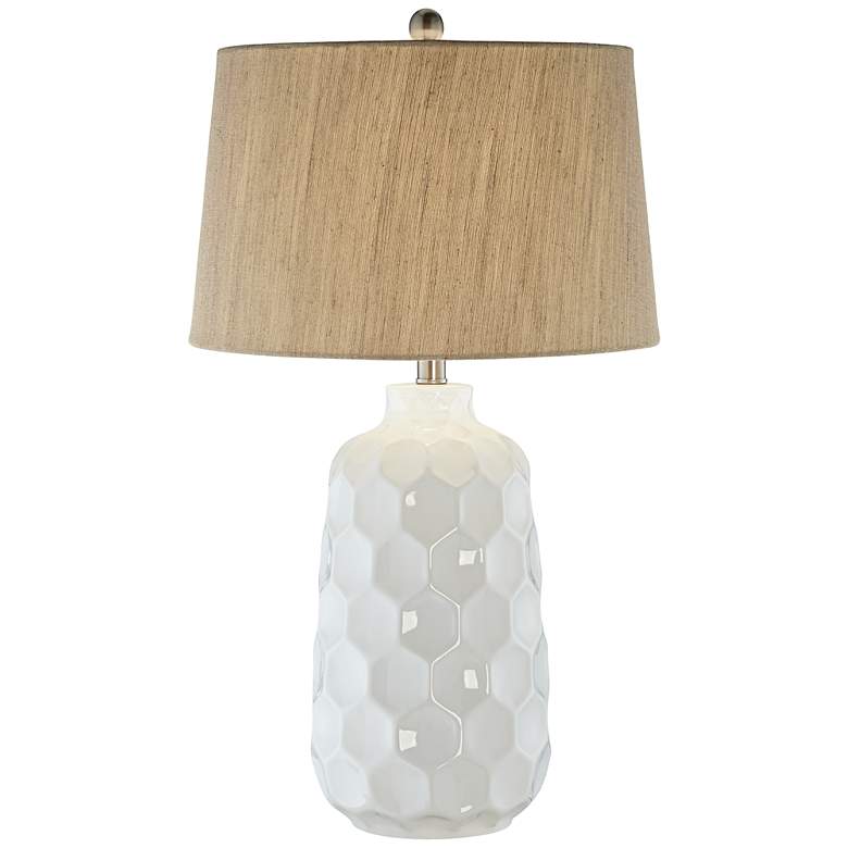 Kathy Ireland Honeycomb White Ceramic Table Lamp