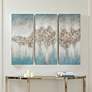 Luminous 35"H Blue Hand-Painted 3-Piece Canvas Wall Art Set