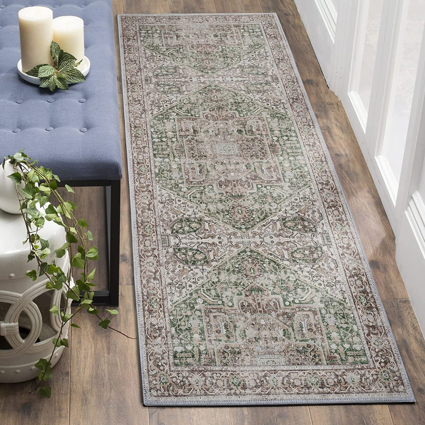 Machine Washable Area Rugs, Persian Vintage Medallion Boho Rug for Living Room Rugs - Stain Resistant & Non-Slip