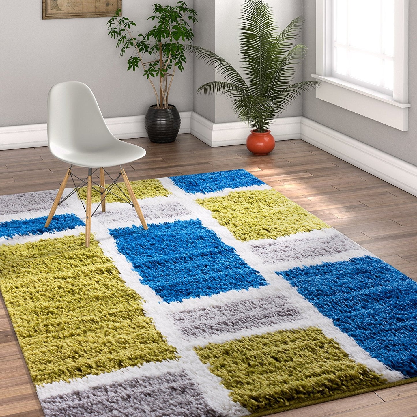 Modern Geometric Pattern Shag Area Rug