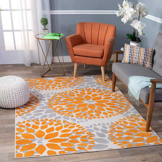 Floral Orange Gray Area Rugs