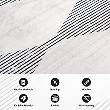 Contemporary Geometric Stripes Machine Washable Non Slip Area Rug Gray