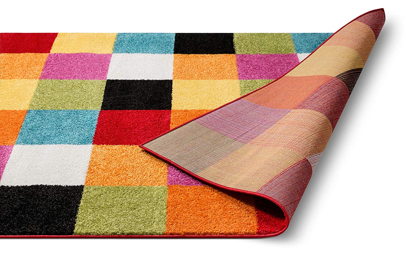 Geometric Squares Bright Multi-color Area Rugs