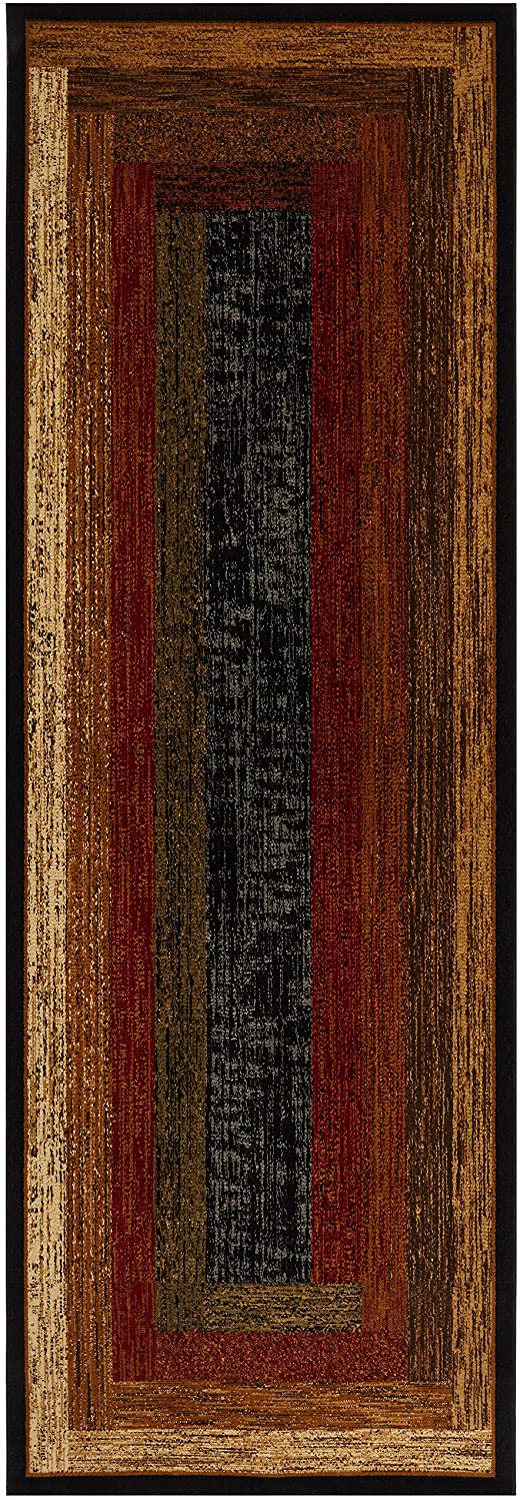 Geometric Bordered Black Brown Red Soft Area Rugs - Multiple Sizes