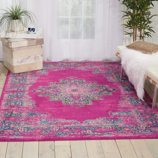 Passion Fuchsia Area Rug, Boho, Traditional, Easy -Cleaning, Non Shedding, Bed Room