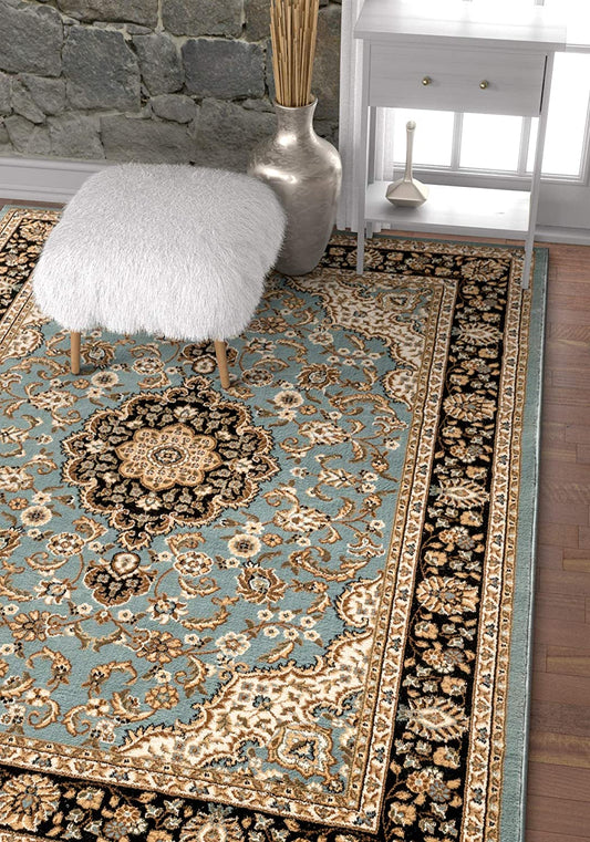 Medallion light blue Traditional Soft Area Rug