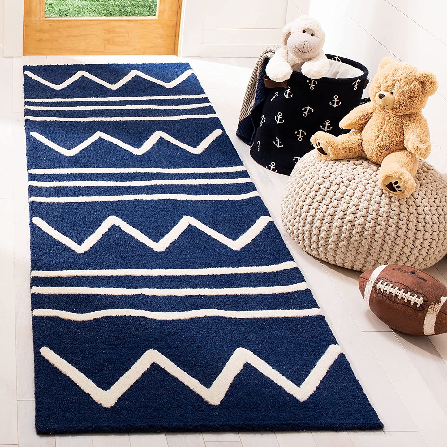 Handmade Moroccan Wool Area Rug Navy / Ivory