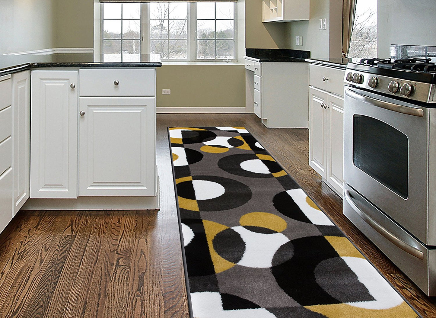 Circle Gray/Grey Yellow Area Rug