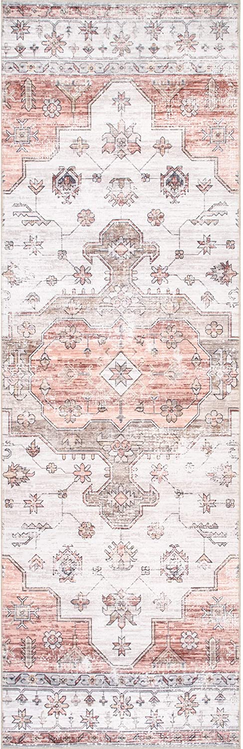 Banks Machine Washable Faded Vintage Area Rug Beige