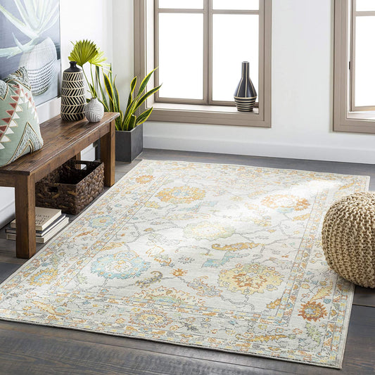 Daphne Outdoor Medallion Soft Area Rug Ivory/Saffron