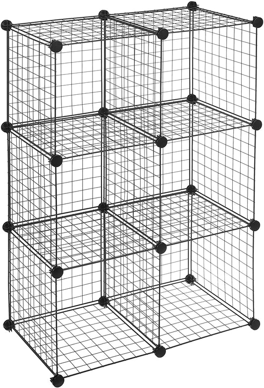 6 Cube Grid Wire Storage Shelves, Black