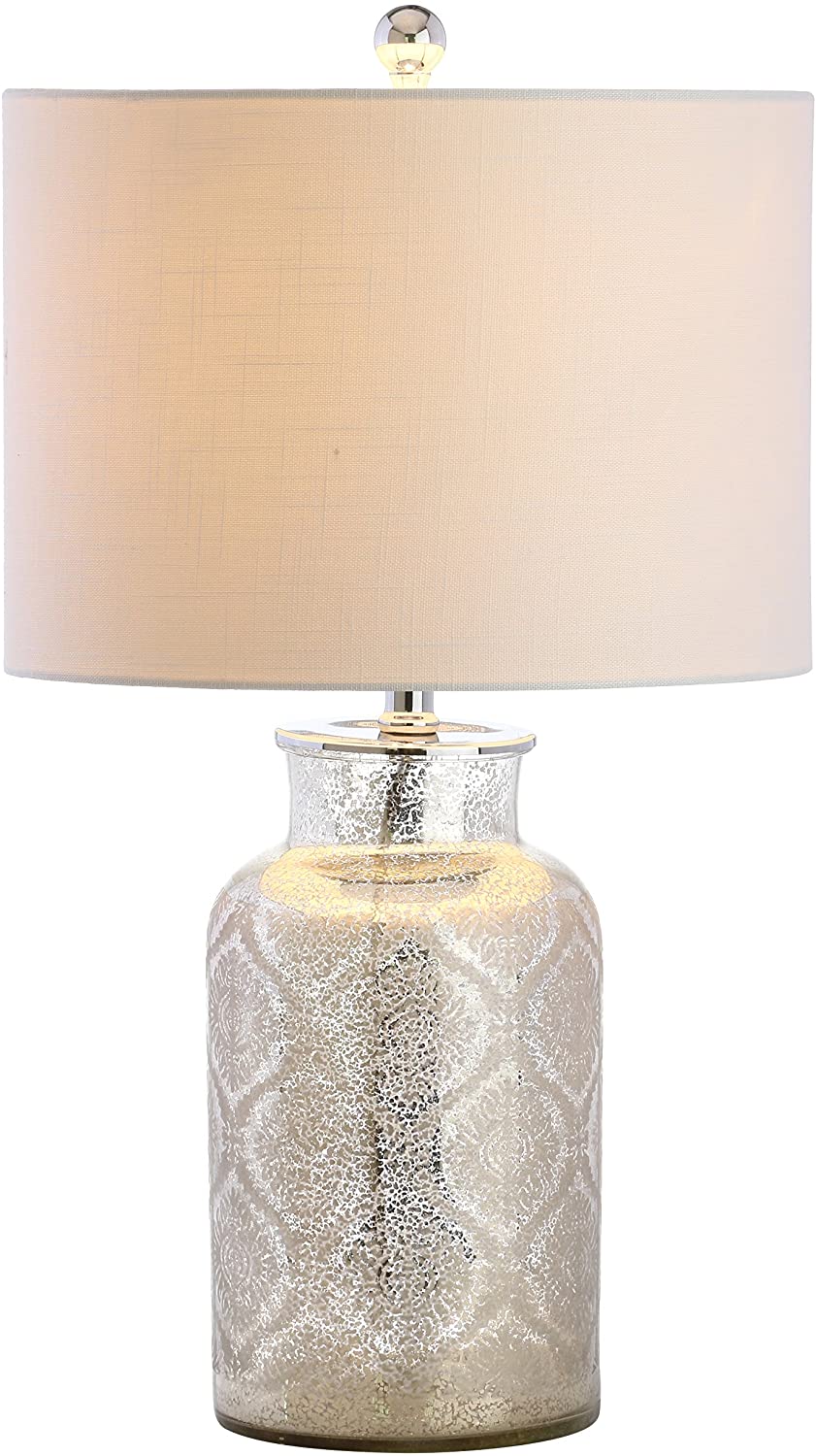 Emilia Trellis Pattern Glass LED Table Lamp Silver