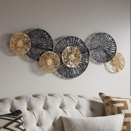 Amelia Gold and Black 47 1/4" Wide Fan Metal Wall Art