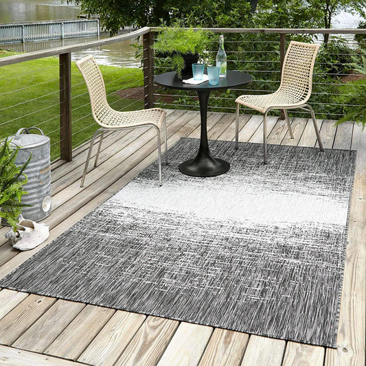 Outdoor Modern Collection Distressed Gradient Transitional Charcoal Gray Area Rug