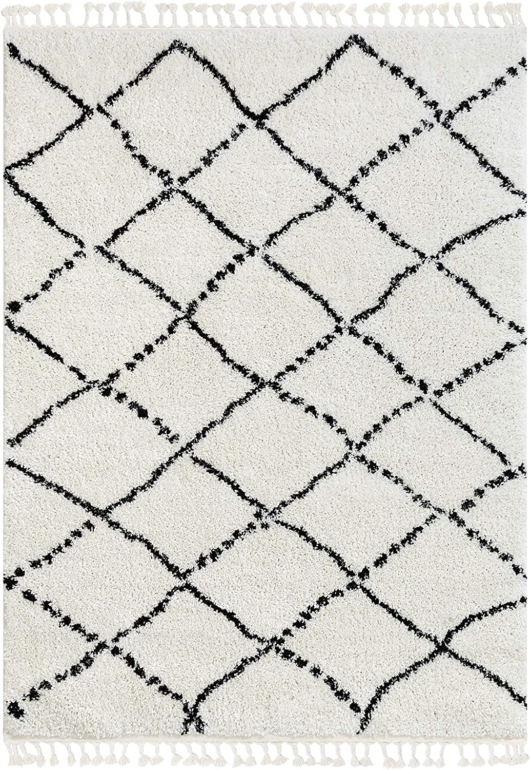 Panto Ivory Moroccan Shag Diamond Trellis Pattern Soft Area Rug