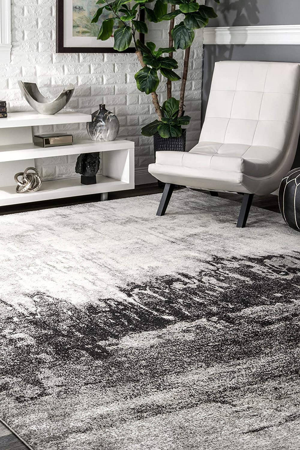 Contemporary Abstract Area Black Grey Soft Rug