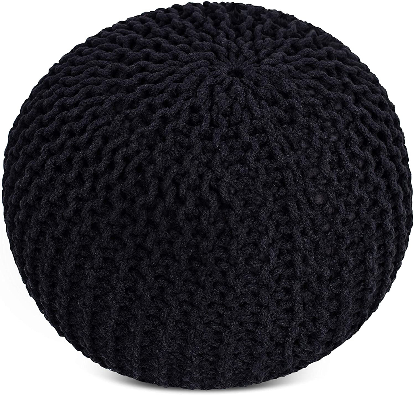 Round Pouf Foot Stool Ottoman - Knit Bean Bag Floor Chair - Cotton Braided Cord - Great for The Living Room, Bedroom and Kids Room - Small Furniture