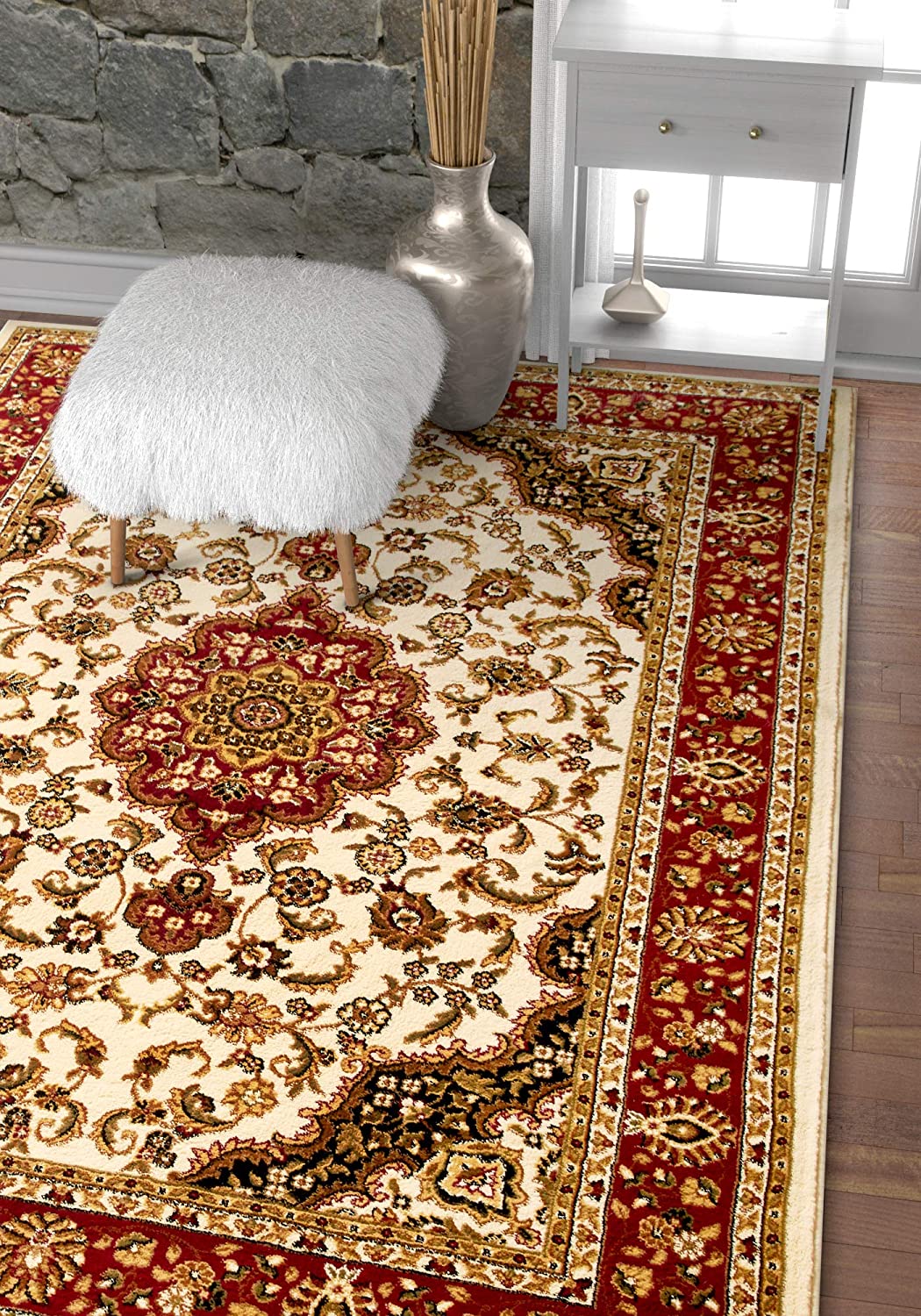 Medallion Ivory Red Traditional Soft Area Rug