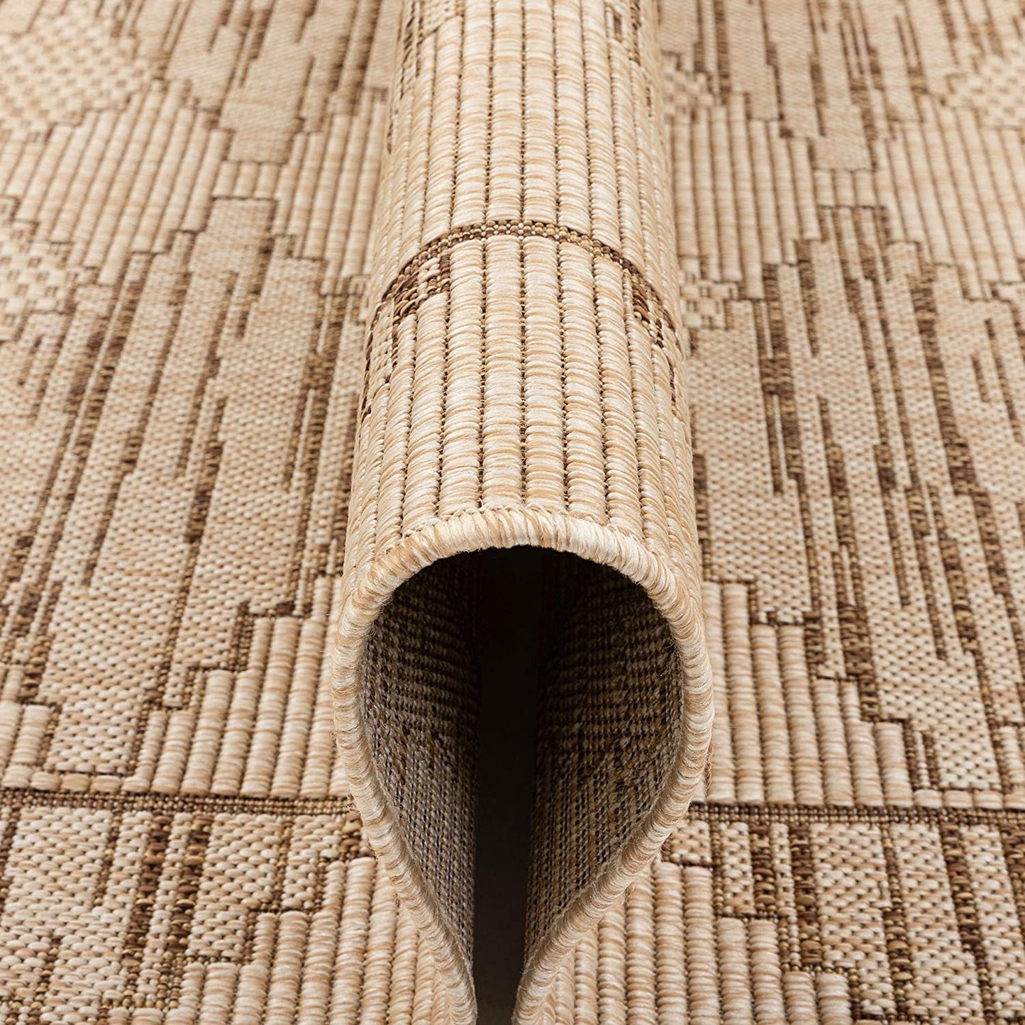 Beige Indoor/Outdoor Flat Weave Pile Nordic Diamond Pattern Area Rug