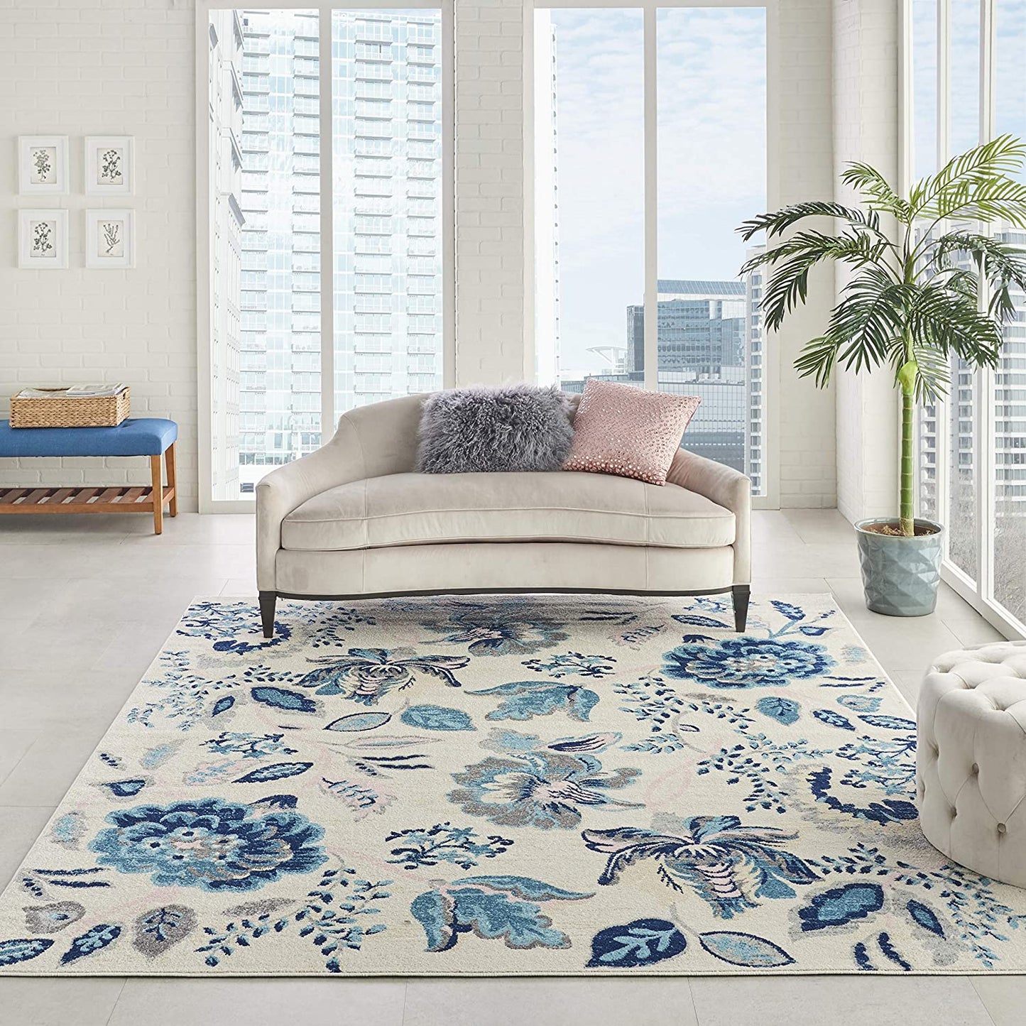 Tranquil Eclectic Floral Ivory/ Light Blue Area Rug