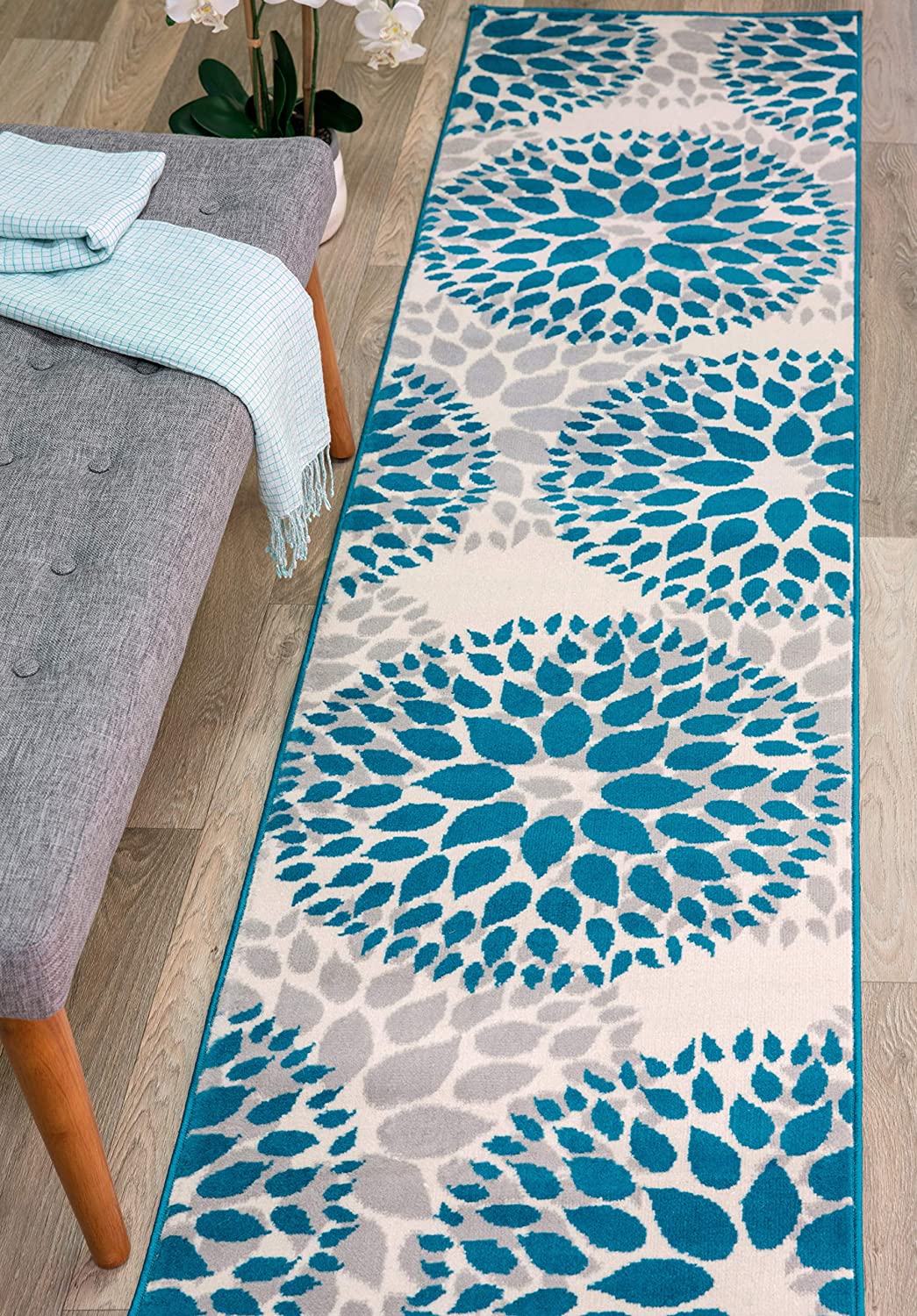 Floral Gray/Grey Turquoise Blue Area Rug