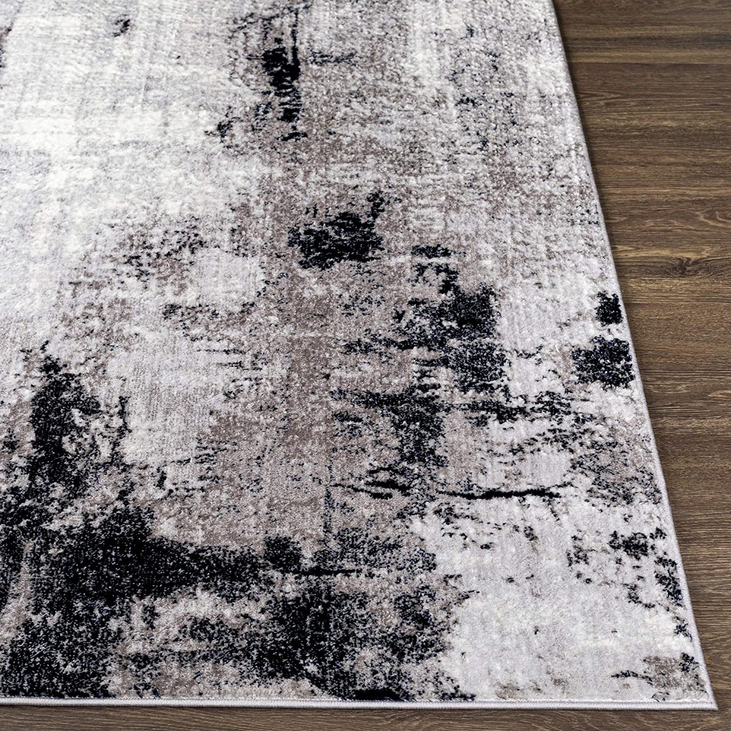 Modern Abstract Soft Area Rug, Silver/Charcoal