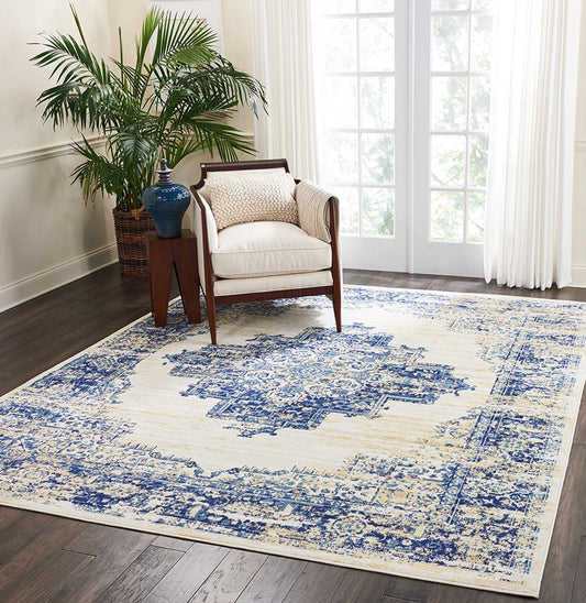 Navy Blue White Distressed Persian Area Rugs