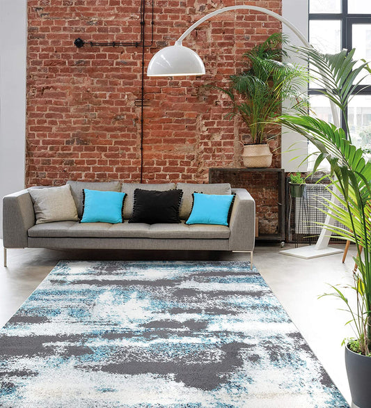 Abstract Soft  Area Rug Gray Blue