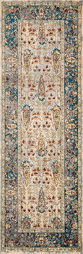 Loloi ll Isadora Collection Distressed Persian Area Rug, 2'-7" x 8'-0" Runner, Oatmeal/Multi