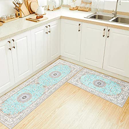 Kitchen Rugs and Mats Non Skid Washable, Blue and White Marble Kitchen Rug  Mat Set of 2 PCS, Comfort Kitchen Floor Mat for Floor Home, Office, Sink,  Laundry (17x47+17x30) 