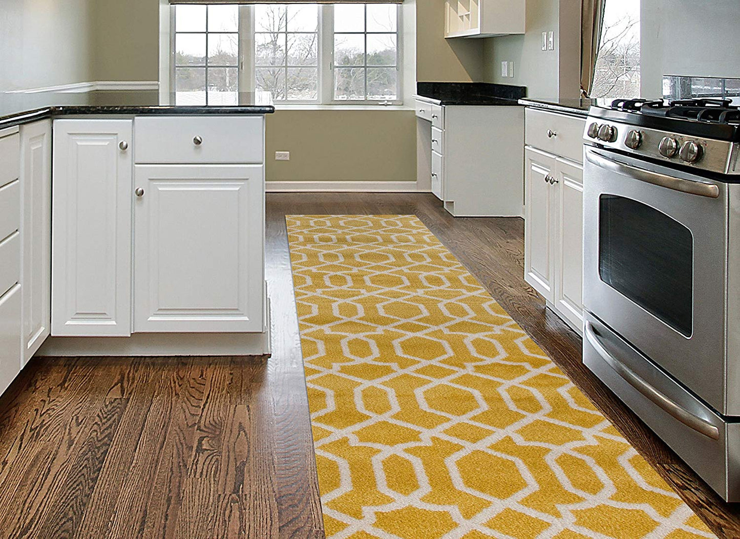 Yellow White Trellis Soft Area Rug