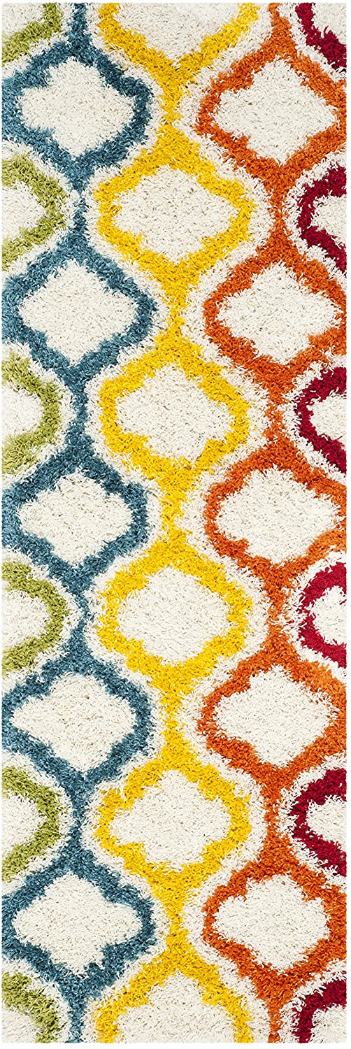 Kids Shag Collection Rainbow Entryway Plush 2-inch Thick Area RugIvory / Multi