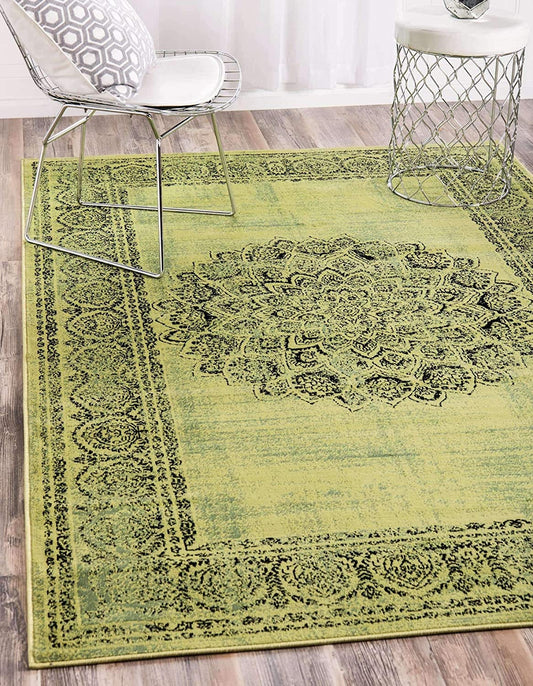 Modern Traditional Vintage Distressed Sage Green Soft Rug