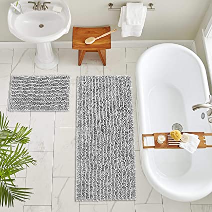 Set of 3 Bathroom Bath Mat Hairy Carpet Plush Toilet Non-Slip Foot