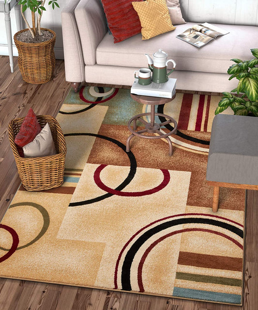 Modern Geometric Circles Ivory Multi Soft Area Rugs