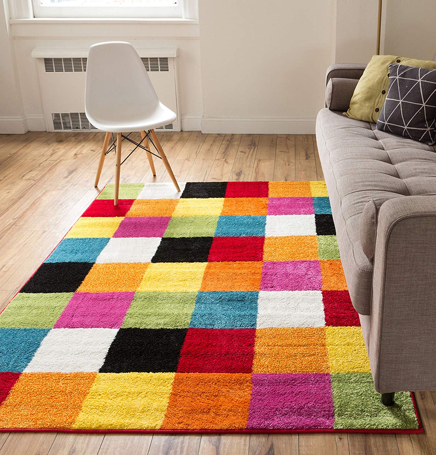 Geometric Squares Bright Multi-color Area Rugs