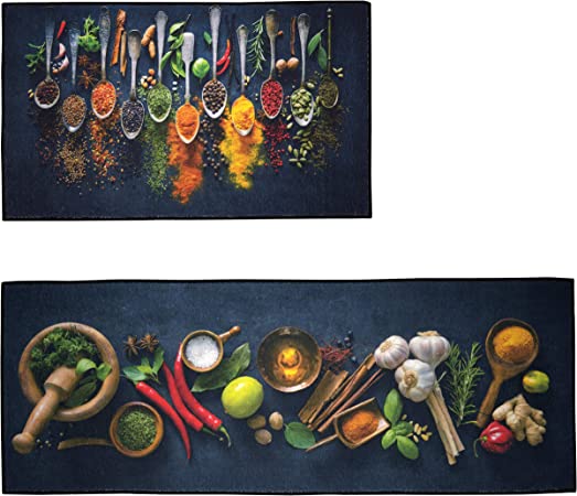 UpNUpCo Artistic and Colorful for Floor Non Slip Kitchen Rugs and Mats Kitchen Mat Set Farmhouse Kitchen Rugs - Barista Coffee House Chalk Art -2 Pieces - 30"x17" + 47”x17