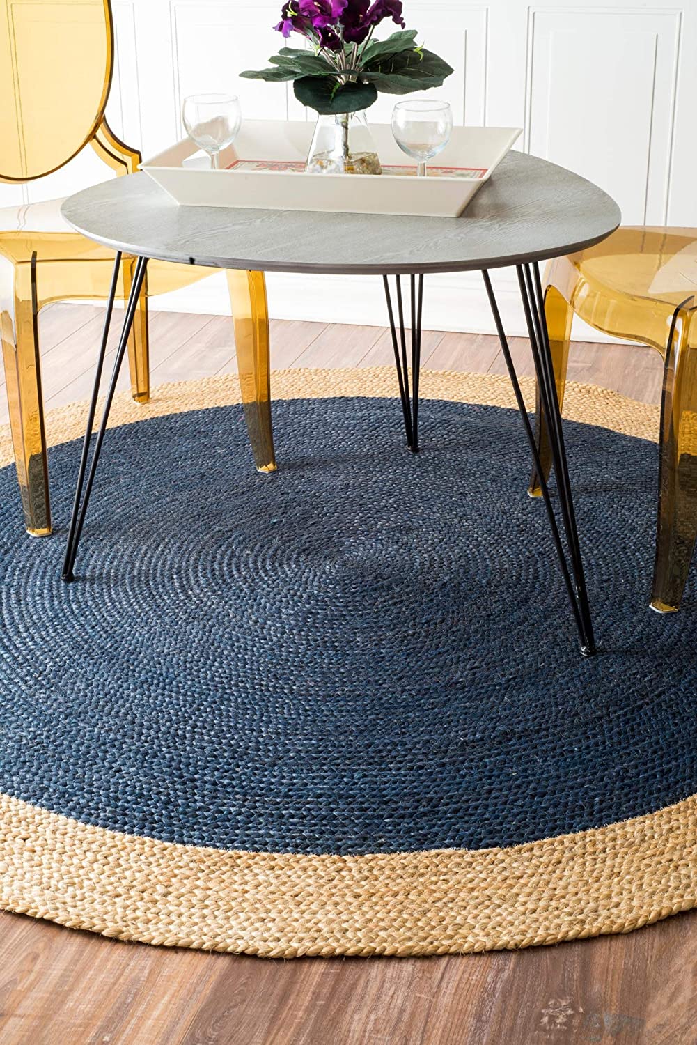 Hand Woven Jute Area Rug, Blue