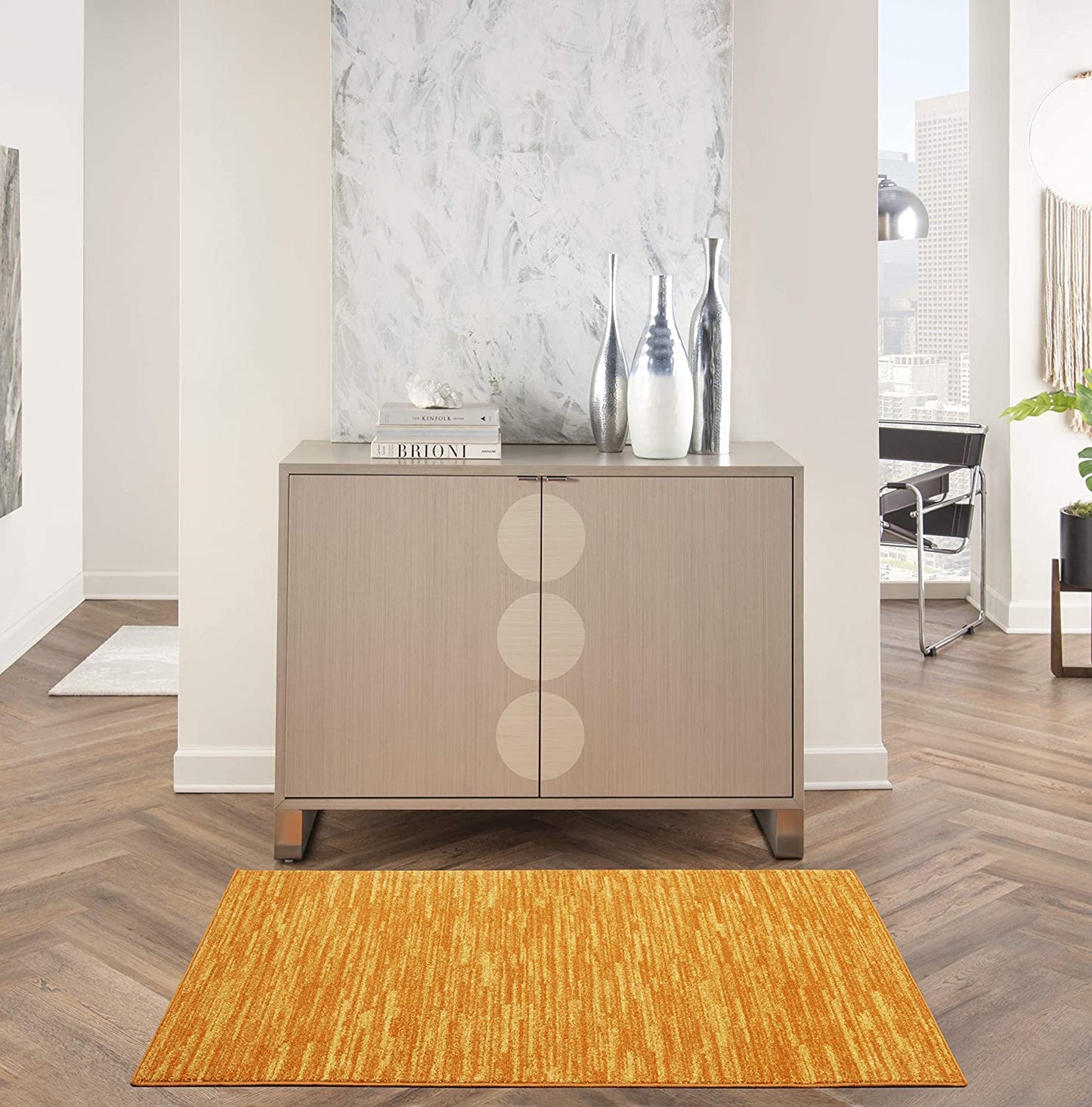 Solid Contemporary Sunburst Indoor/Outdoor Area Rug