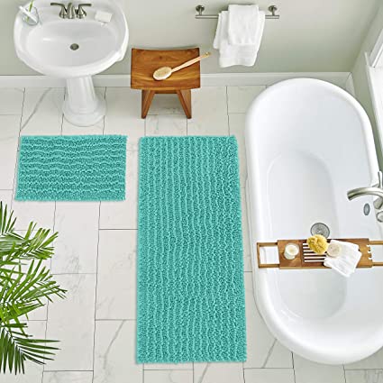 Turquoise Grey Bathroom Rug Teal Abstract Art Bath Mats Soft Absorbent Bath  Rug