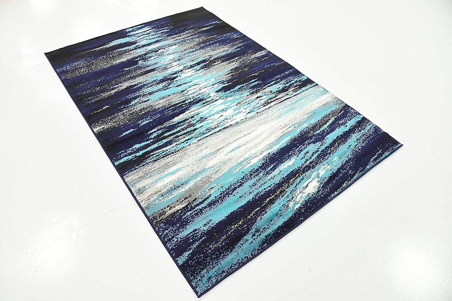 Metro Collection Abstract Water Modern Waves Navy Blue/Turquoise