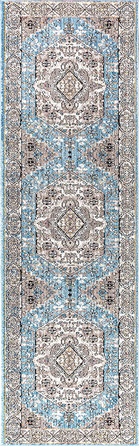 Kesan Vintage Medallion Blue Soft Area Rug