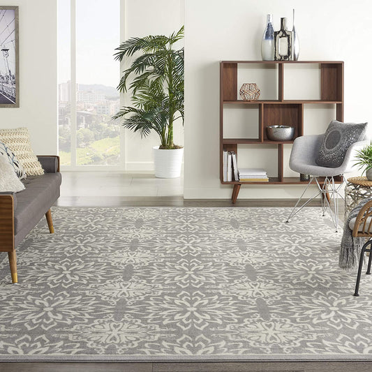 Transitional Floral Ivory/Grey Area Rug