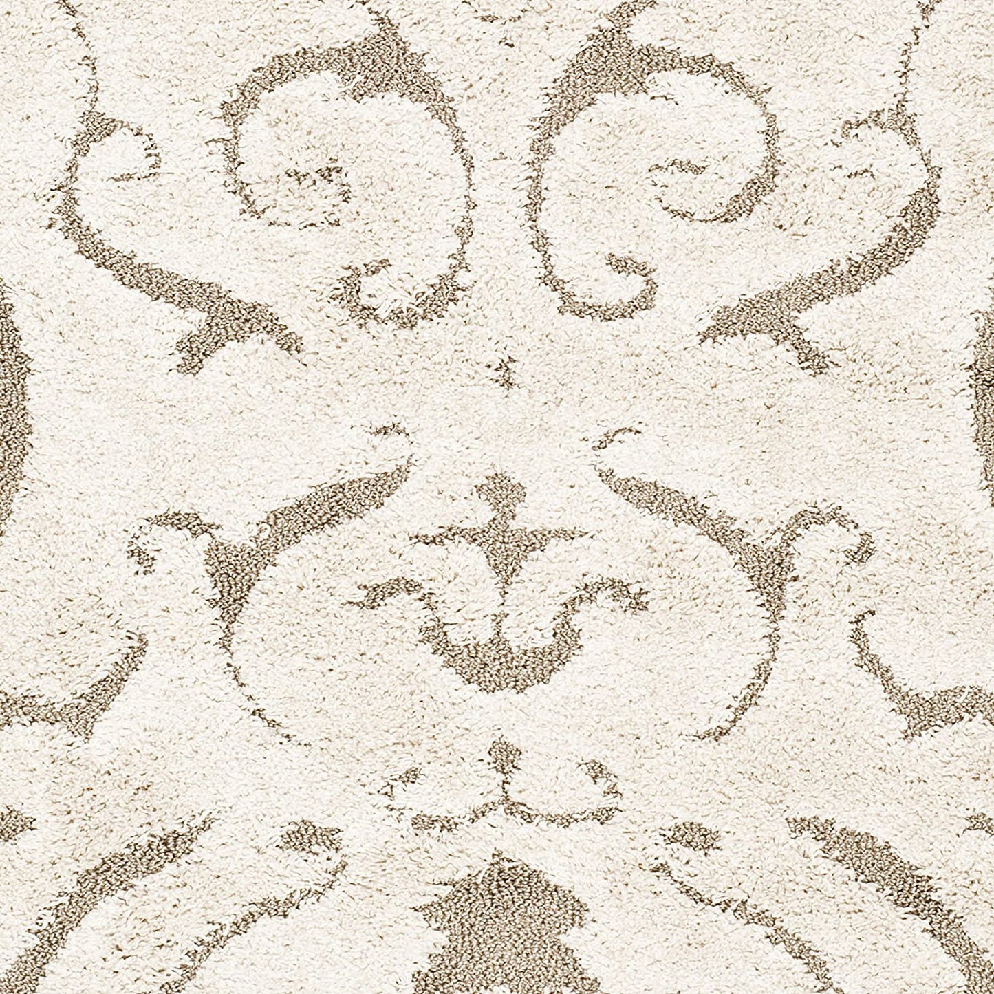 Damask Plush Thick Shag Area Rug, Cream / Beige